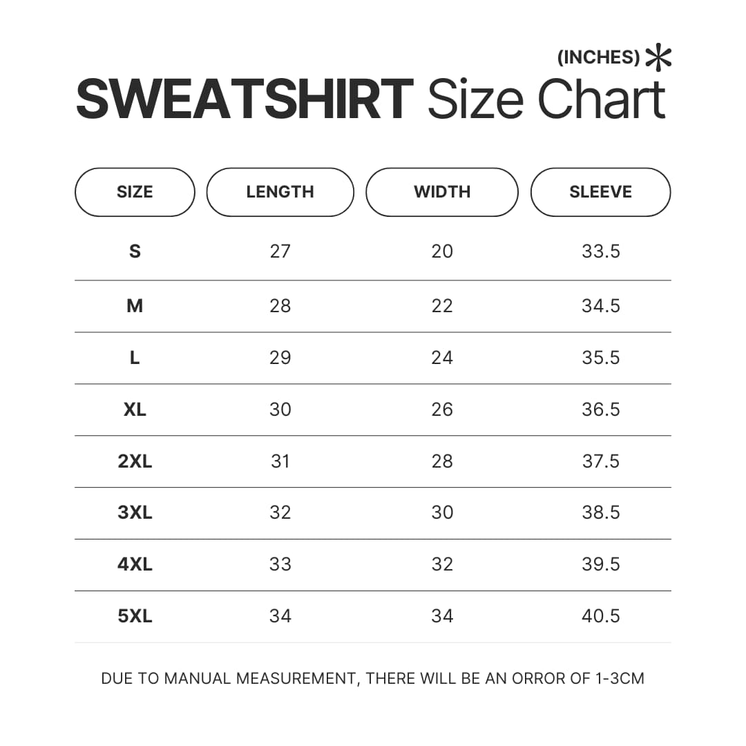 Sweatshirt Size Chart - Betty Boop Store