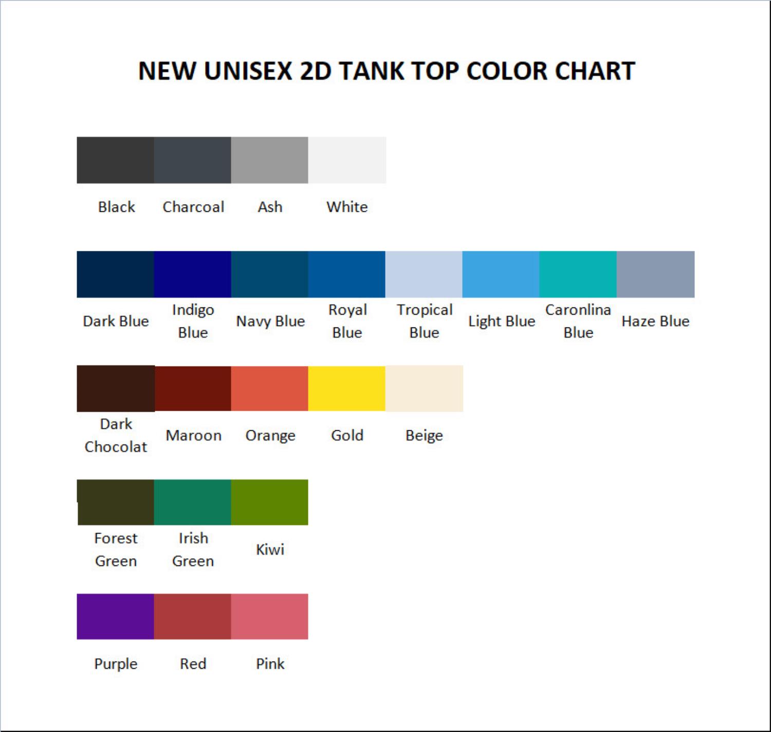 tank top color chart - Betty Boop Store