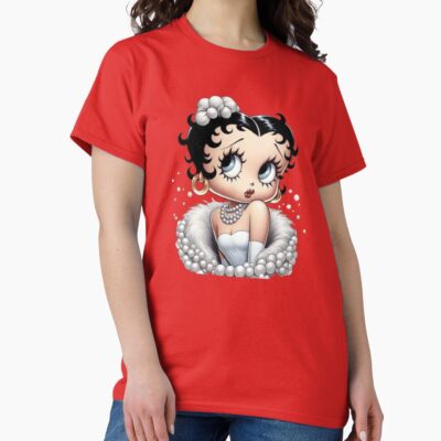 Elegance Betty Boop In White Fur And Pearls T-shirt