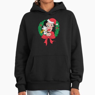 Betty Boop Santa Outfit Seated Wreath Betty Boop Hoodie