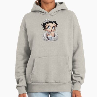 Elegance Betty Boop In White Fur And Pearls Hoodie