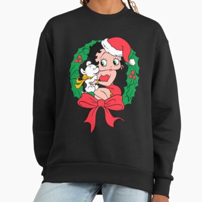 Betty Boop Santa Outfit Seated Wreath Betty Boop Sweatshirt