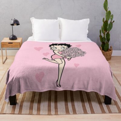 Betty Boop With A Bouquet Of Flowers Throw Blanket