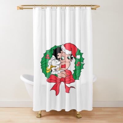Betty Boop Santa Outfit Seated Wreath Betty Boop Shower Curtain