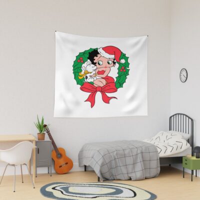 Betty Boop Santa Outfit Seated Wreath Betty Boop Tapestry