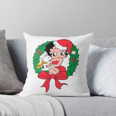 Betty Boop Santa Outfit Seated Wreath Betty Boop Throw Pillow